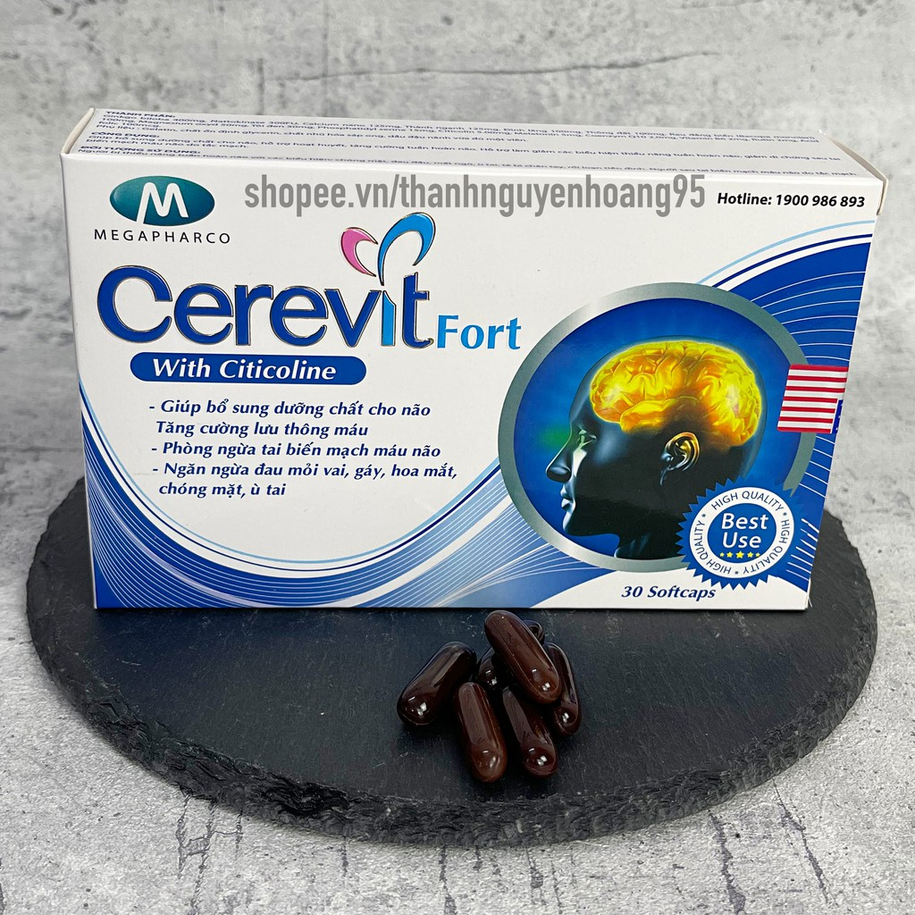 Bổ não CEREVIT FORT Tăng cường trí nhớ, hoạt huyết dưỡng não Hộp 30 viên