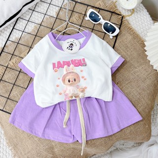 [8-40kg] Đồ bộ bé gái quần đùi phối LABUBU  có size đại, mát mẻ mùa hè