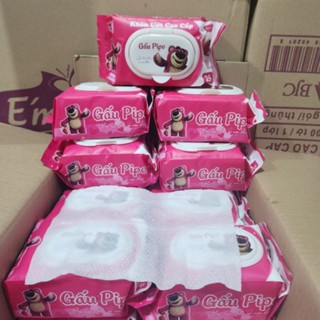   15.KU  Combo 5 gói khăn ướt gấu Pi.po không mùi khổ khăn 15x20.cm  100tờ 600gram  