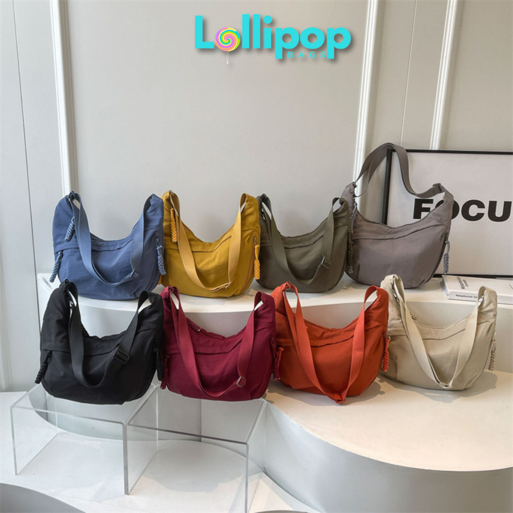 Túi Đeo Chéo Đi Học LOLLIPOP BAGS Túi Bánh Bao Bán Nguyệt Vải Bố Đeo Vai Đi Chơi Nam Nữ Basic Chần Bông Chống Thấm Nước