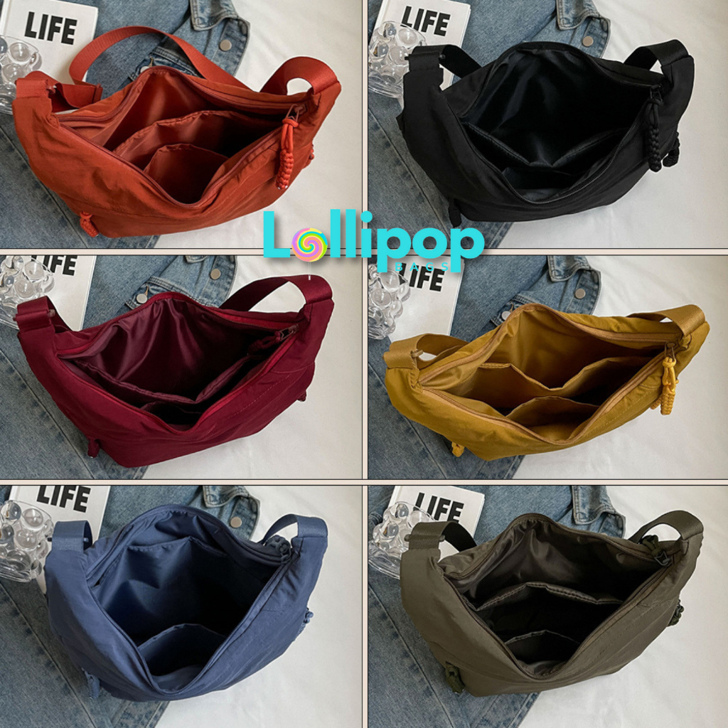 Túi Đeo Chéo Đi Học LOLLIPOP BAGS Túi Bánh Bao Bán Nguyệt Vải Bố Đeo Vai Đi Chơi Nam Nữ Basic Chần Bông Chống Thấm Nước