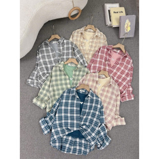 Áo Sơ Mi Nữ Croptop Kẻ Ô Chất Cotton Mền Phong Cách Hàn Quốc Áo trong Rời [Ảnh Thật]