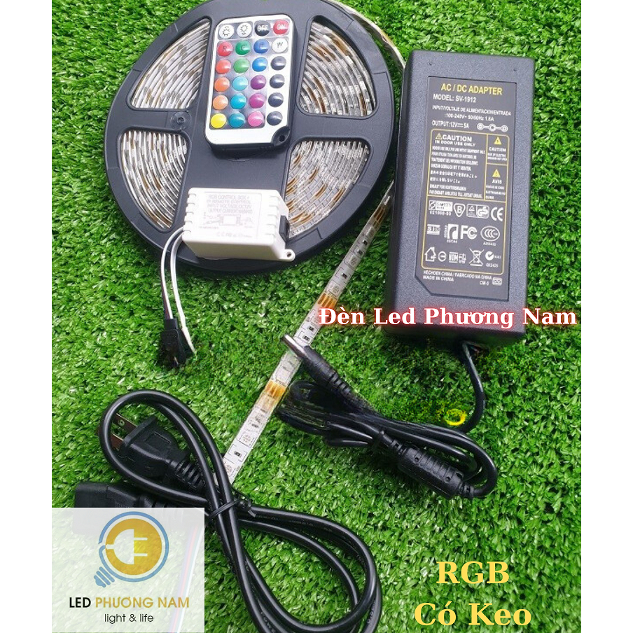 Cuộn led dán 5m Đủ Màu - RGB Chỉnh Màu bằng remote - Nhiều chế độ Sáng, Điện 12v