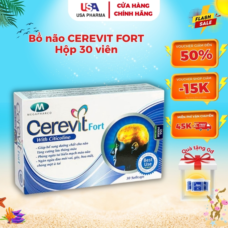 Bổ não CEREVIT FORT Tăng cường trí nhớ, hoạt huyết dưỡng não Hộp 30 viên