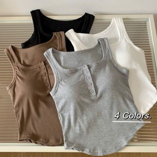 Áo Tank Top Nữ Không Tay, Form Ôm Sát, Thiết Kế Bất Đối Xứng, Có Đệm Ngực, Phong Cách Nhật Hàn 2024