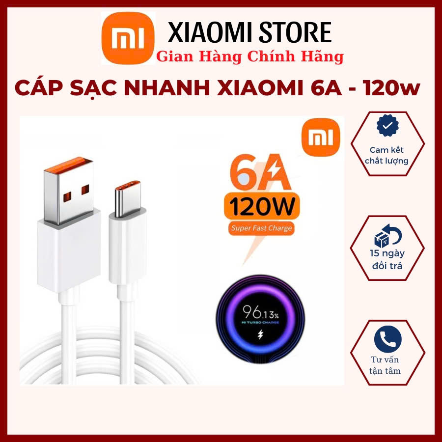 Cáp Sạc Nhanh 120w(6A), 67w, 55w, 33w, 18w Turbocharger Cho Xiaomi, Dây cáp sạc nhanh xiaomi, Sạc nh