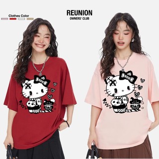 Áo Thun Nam Nữ Họa Tiết KITTY REUNION Áo Phông Tay Lỡ Chất Vải Cotton Unisex