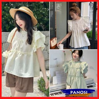 Áo baby doll tay bồng áo kiểu nữ dáng bèo xinh chất đũi gân mềm mịn phong cách Hàn Quốc A244 PANOSI