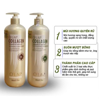 CẶP DẦU GỘI XẢ OLAP COLLAGEN SIÊU MỀM MƯỢT 800ML X 2. Phục Hồi Tóc Hư Tổn, Chống Rụng Và Kích Thích Mọc Tóc