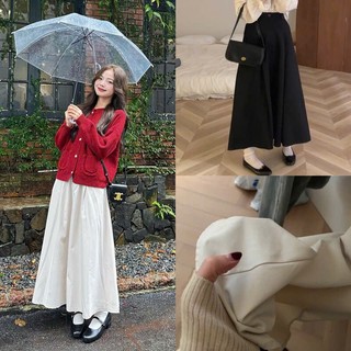  Chân váy dài chân váy dáng dài xòe chất KAKI có túi dài 90CM có chun lưng màu trắng đen hồng kem ulzzang -  LAROSA 