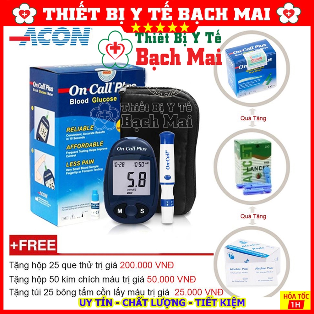 Máy Đo Đường Huyết On Call-Plus Mỹ + [Tặng 50 Kim, 25 Que + 25 Bông Cồn]