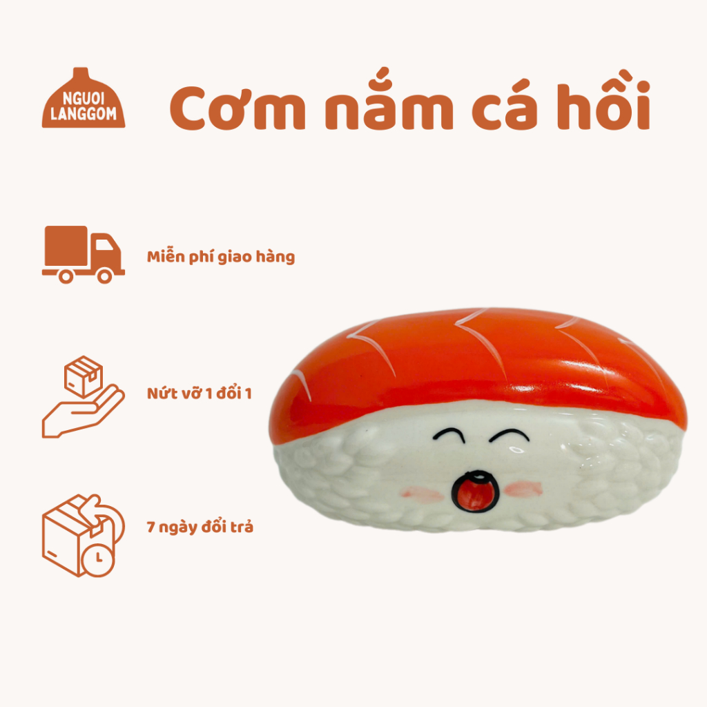 [lỗ ngang] Sushi cơm nắm cá hồi size to, sushi cá hồi tiết kiệm decor - Bát Tràng