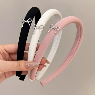  Cài tóc bọt biển đính nơ bạc màu trơn phong cách retro dễ thương 