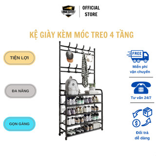 kệ giầy đa năng hình chữ L , kệ giầy kèm móc treo tiện ích 4 tầng, mẫu mới siêu hot 2024