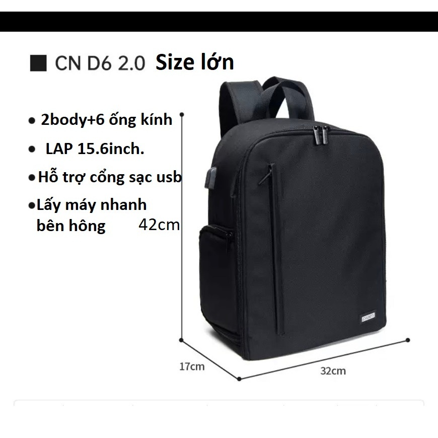 Balo, túi máy ảnh Caden D6.
