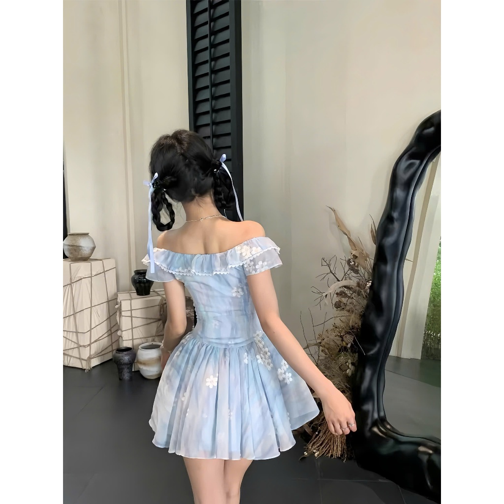 Váy Xoè Trễ Vai Dáng Ngắn Tơ Thêu Hoa Nổi BaBy HH87 Haluu Store | BigBuy360 - bigbuy360.vn
