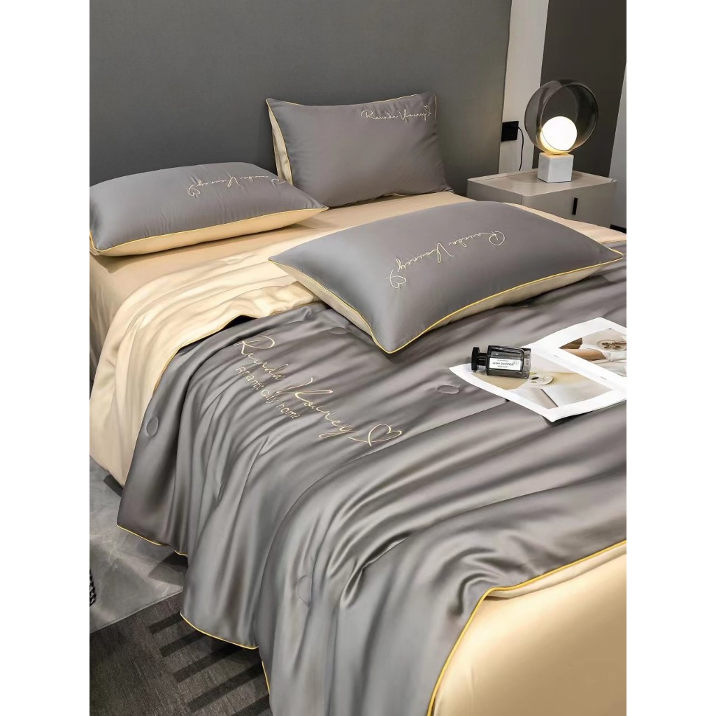 Bộ chăn ga gối lụa Romantic city home chăn hè, chất liệu mềm mướt đơn sắc sang trọng sẵn hàng