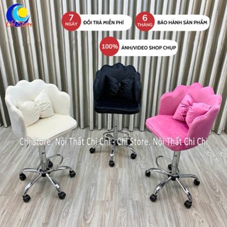 Ghế Xoay Tiểu Thư Vương Miện Sen Nỉ Nhung Ngồi Quầy Bar Pha Chế Chụp Ảnh Studio Sang Chảnh Nâng Hạ 65-85cm Xoay 360 Độ