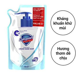 Túi nước rửa tay diệt khuẩn Safeguard Trắng tinh khiết 420ml