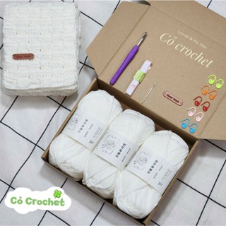 Bộ nguyên liệu móc khăn quàng cổ họa tiết đan tre bằng len Yaoh Wool có hướng dẫn chi tiết