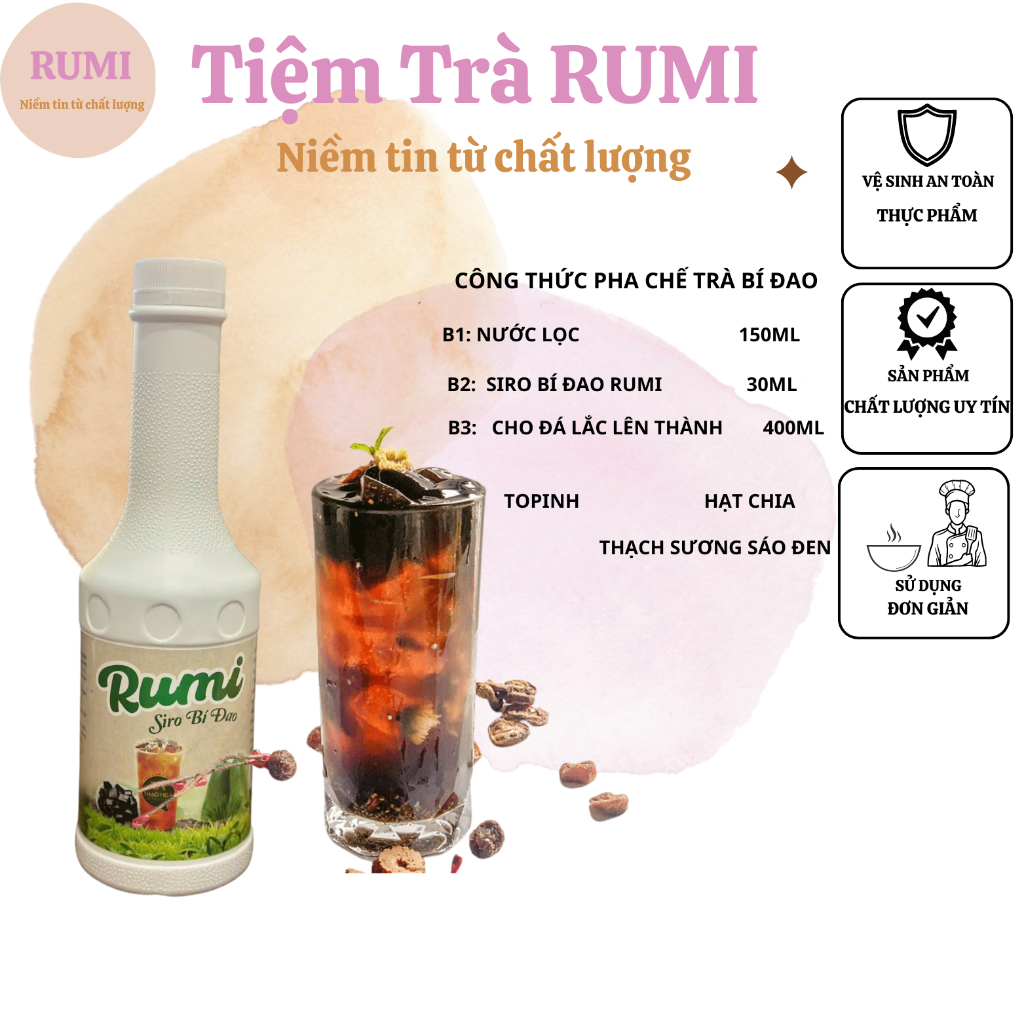 Siro bí đao Rumi 1.3 lít pha trà bí đao hạt chia,cốt bí đao