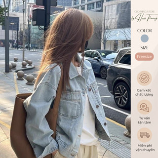   Hàng sẵn Áo khoác bò croptop cổ bẻ xanh nhạt cổ bẻ phong cách Hàn Quốc 