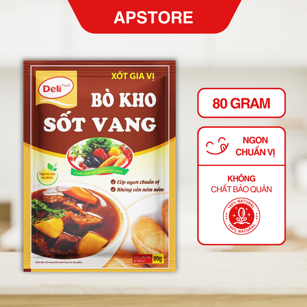 Xốt Gia Vị Bò Kho Sốt Vang Deli 80g.Bò kho sốt vang Deli Foods dùng cho 500gr thịt.