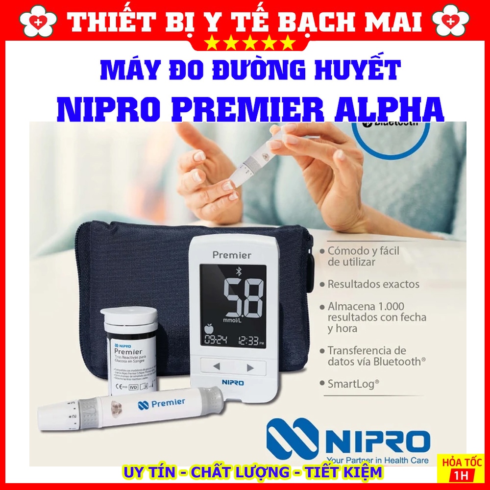 [TẶNG HỘP QUE 25 TEST VÀ 50 KIM] Máy Đo Đường Huyết NIPRO PREMIER ALPHA Nhật Bản - Độ Chính Xác 99.8%