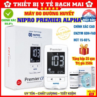  TẶNG HỘP QUE 25 TEST VÀ 50 KIM  Máy Đo Đường Huyết NIPRO PREMIER ALPHA Nhật Bản - Độ Chính Xác 99.8% 