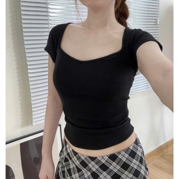 Áo Thun Cúp Cổ Vuông Ôm Gọn Siêu Xinh Chất Cotton Thỏ Loại Đẹp Co Giãn Dầy Dặn Mềm Mát MA113 | BigBuy360 - bigbuy360.vn