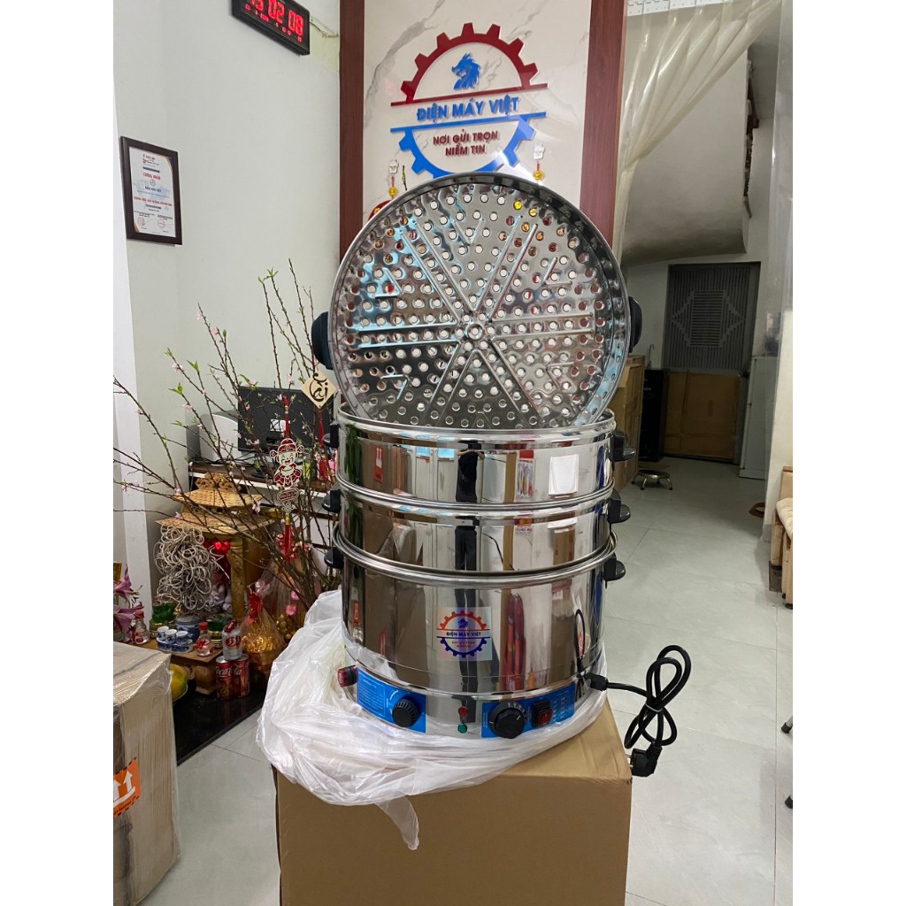 Nồi hấp bánh Flan chạy điện inox 3 tầng 40cm