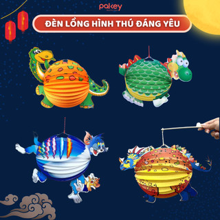 Đèn lồng trung thu cho bé có đèn sáng, Đèn lồng giấy hình thú đáng yêu quà tặng cho bé trung thu