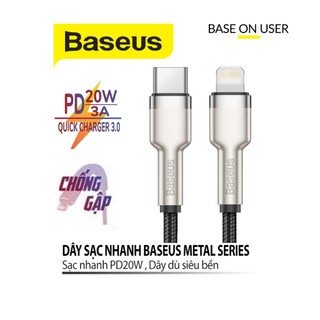 Dây sạc nhanh PD20W Baseus Metal Data Type-C to LN dây dù truyền dữ liệu tốc độ 480Mbps dài 100CM/200CM ( Đen )