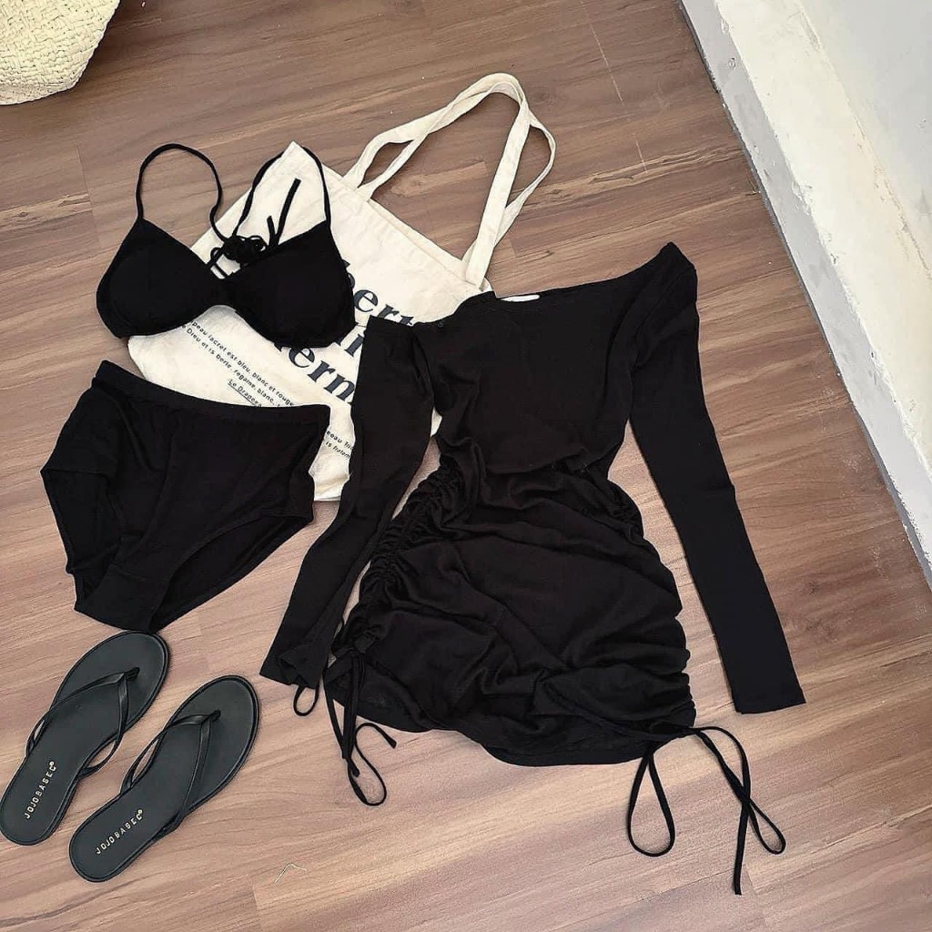 Bikini, Đồ Bơi đi biển 3 món bikini áo bra có mút kèm đầm thun giấy chuẩn hình 2 màu HÀ BiKiNi TH004 | BigBuy360 - bigbuy360.vn