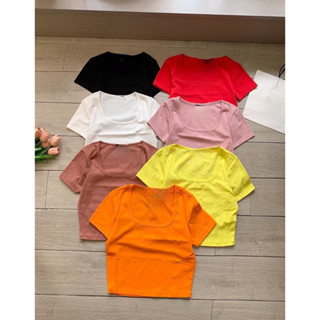 áo thun baby tee cổ U form croptop, áo thun kiểu cut out hàng zip thái xịn xò, form dài, áo croptop trơn hàng đẹp