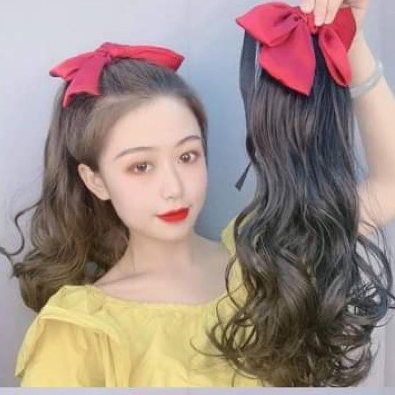 Tóc giả cột xoăn đính nơ❤️FREESHIP❤️ D19+ nơ lụa