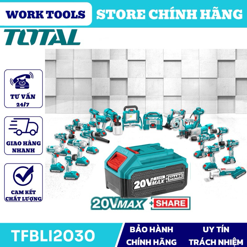 TOTAL P.i.n 20V / 3.0 Ah TFBLI2030 ( Chính hãng Total )