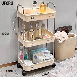 Kệ Gấu Sunmix 3 Tầng Đựng Đồ Khung Inox, Có Bánh Xe và Kệ Nhựa 3 Tầng Để Góc Hẹp Logo Gấu .