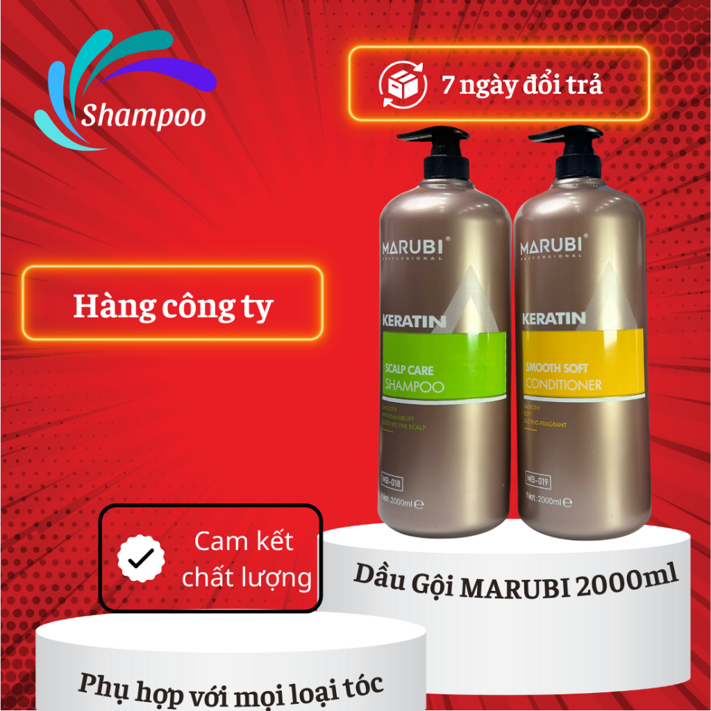 Cặp Dầu Gội Xả MARUBI Keratin 2000ML Giảm Rụng Tóc, Kích Mọc Tóc, Phục Hồi Tóc Hư Tổn