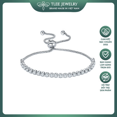 Lắc tay bạc nữ TLEE, vòng tay dải đá rút cỡ đá 2.5 mm to sang trọng TLEE JEWELRY LT0221