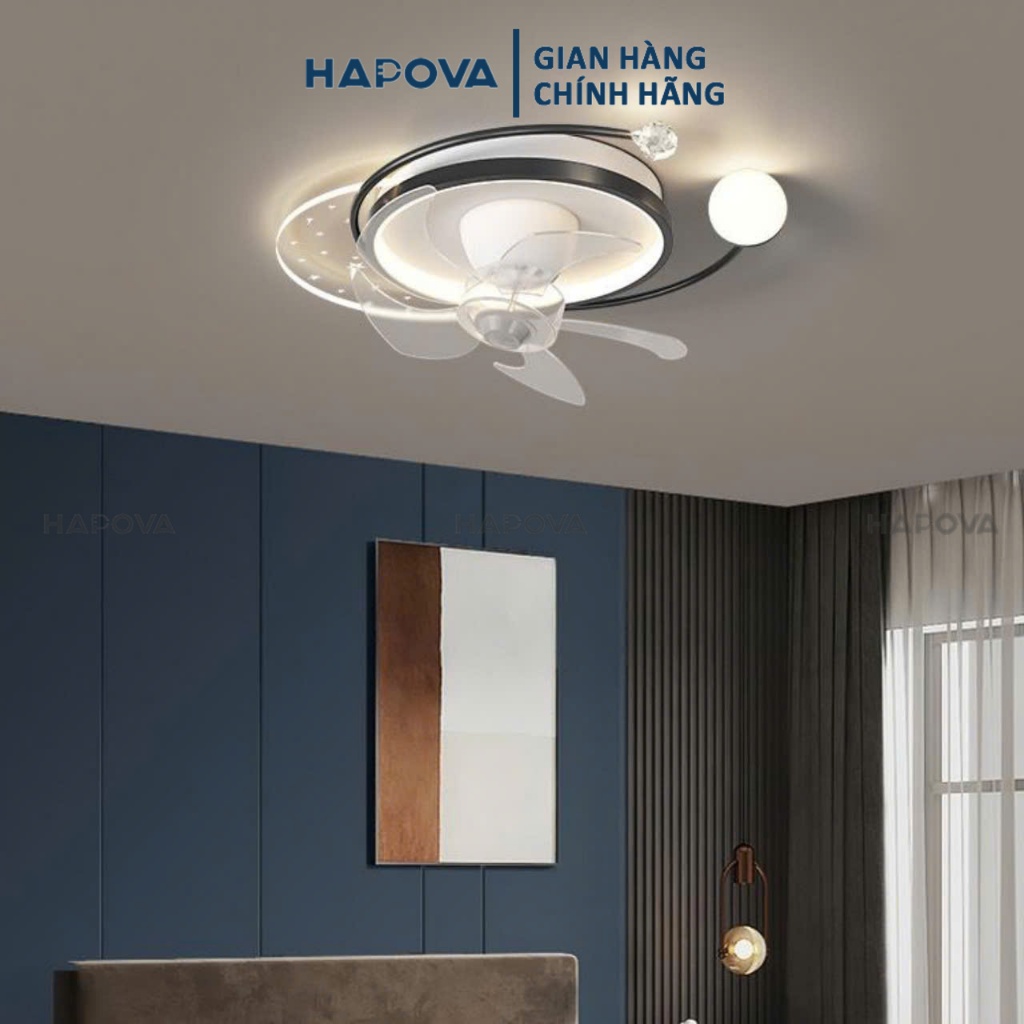 Quạt trần có đèn 5 cánh nhựa LED dải hành tinh 3 chế độ sáng HAPOVA CROSS 8020