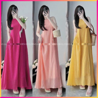 Váy maxi 2 dây đi biển đan dây hở lưng, Đầm maxi đi biển sexy mềm đẹp bồng bềnh hàng đẹp chất đũi lụa mát lạnh mùa hè