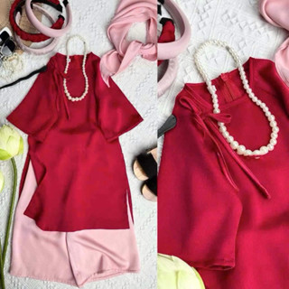 Set cách tân cho MẸ VÀ BÉ GÁI ĐÍNH NƠ siêu yêu nhiều màu vải lụa tây thi có big size( tặng bờm cho bé)