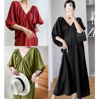 Young Mom | Đầm lụa bầu trễ vai sang chảnh HQV435 có 5 màu xinh đẹp form suôn A mềm mại váy bầu