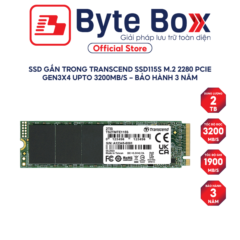 SSD gắn trong Transcend SSD115S M.2 2280 PCIe Gen3x4 - Bảo hành 3 năm
