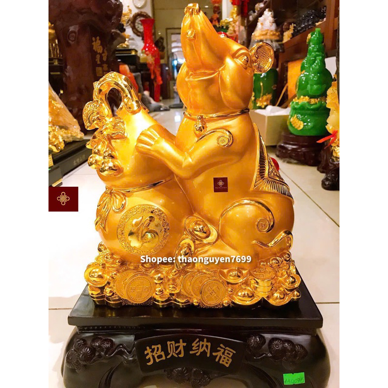 Tượng chuột ôm hồ lô phong thuỷ (cao 40, dài 28, rộng 18)