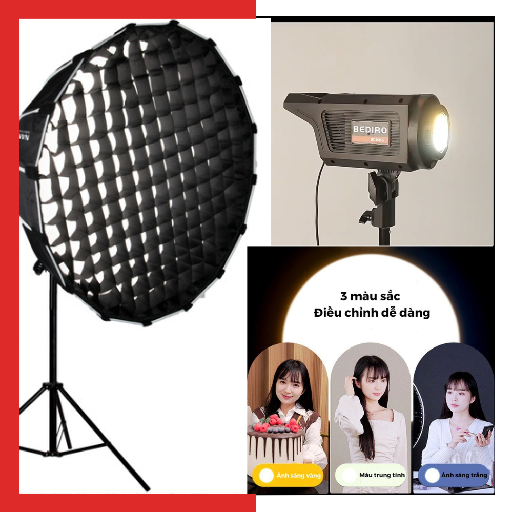 Đèn sofbox tổ ong hỗ trợ ánh sáng kinh doanh, chụp hình - Đèn studio Bediro BD-400S