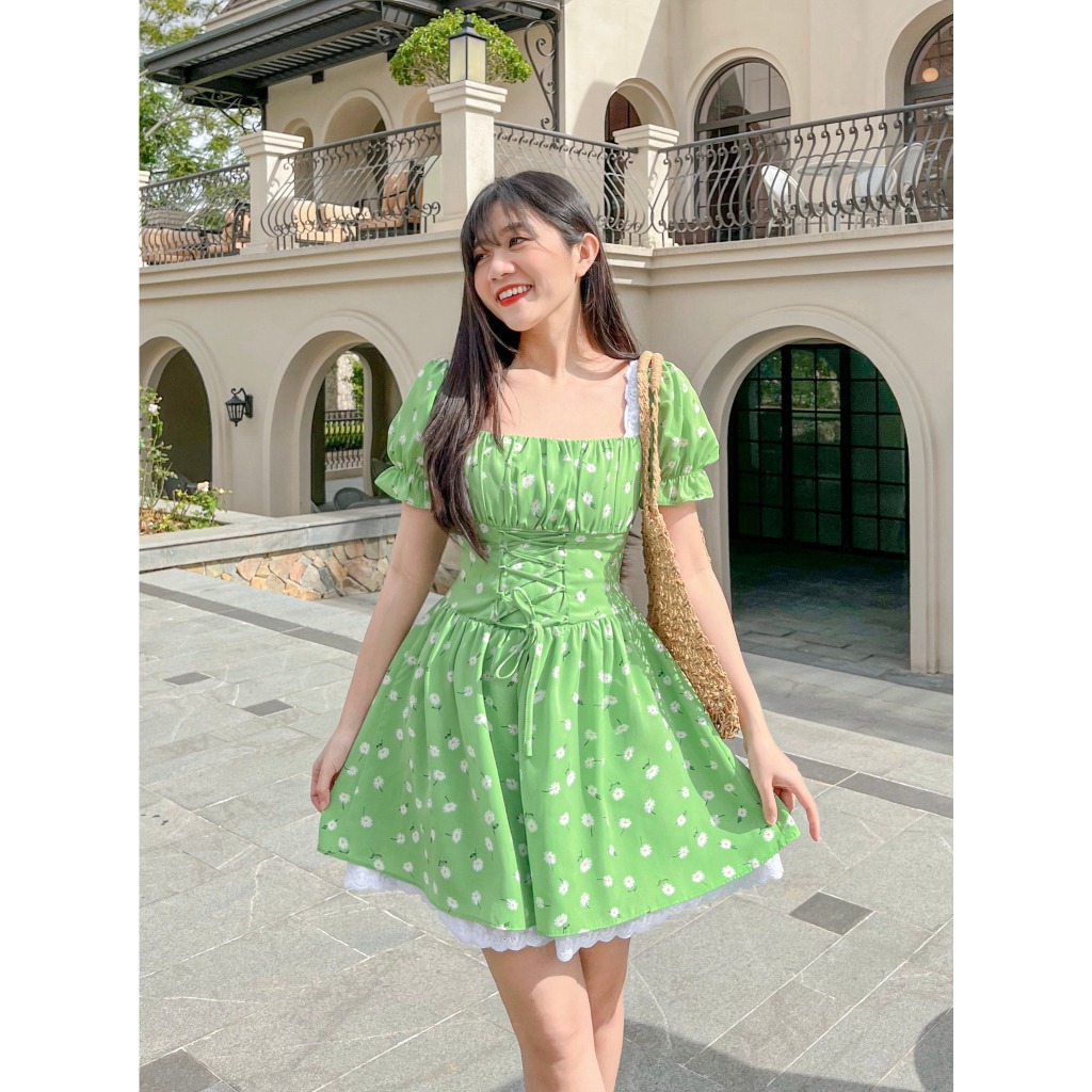 Đầm SWANY - Đầm cổ vuông đan eo tay bồng GOLA DESIGNS