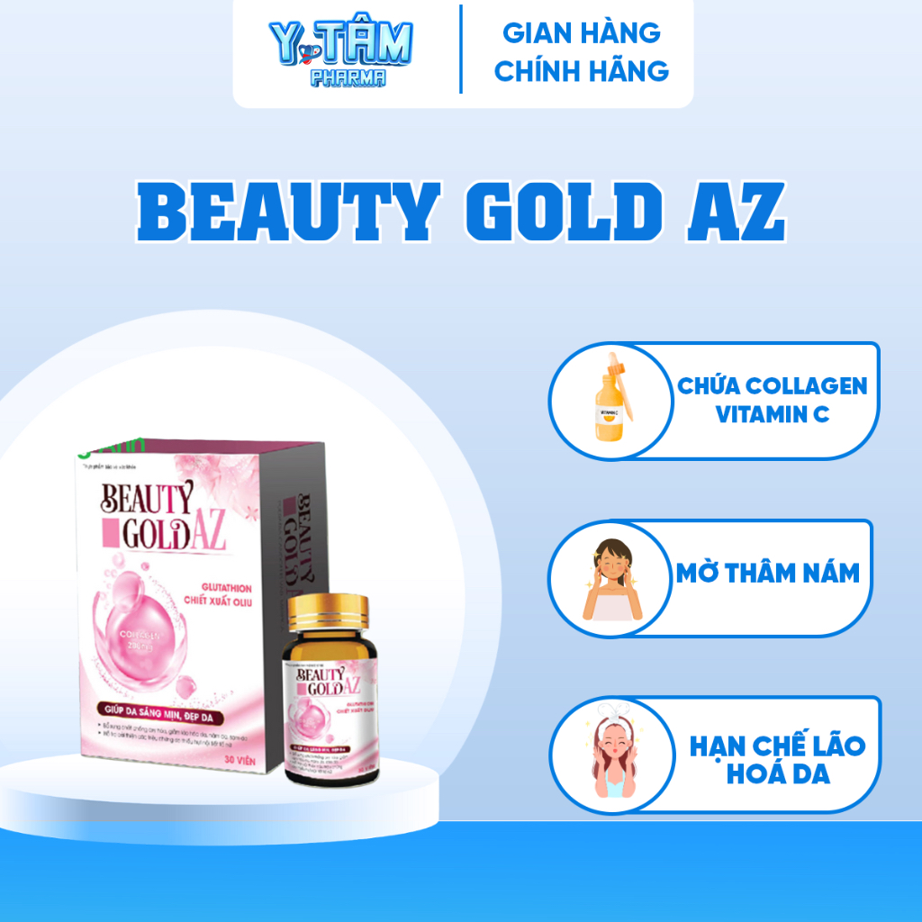 Chính Hãng Viên Uống Trắng Da Glutathion Beauty Gold AZ Dưỡng Trắng Da Mờ Thâm Nám Phục Hồi Da