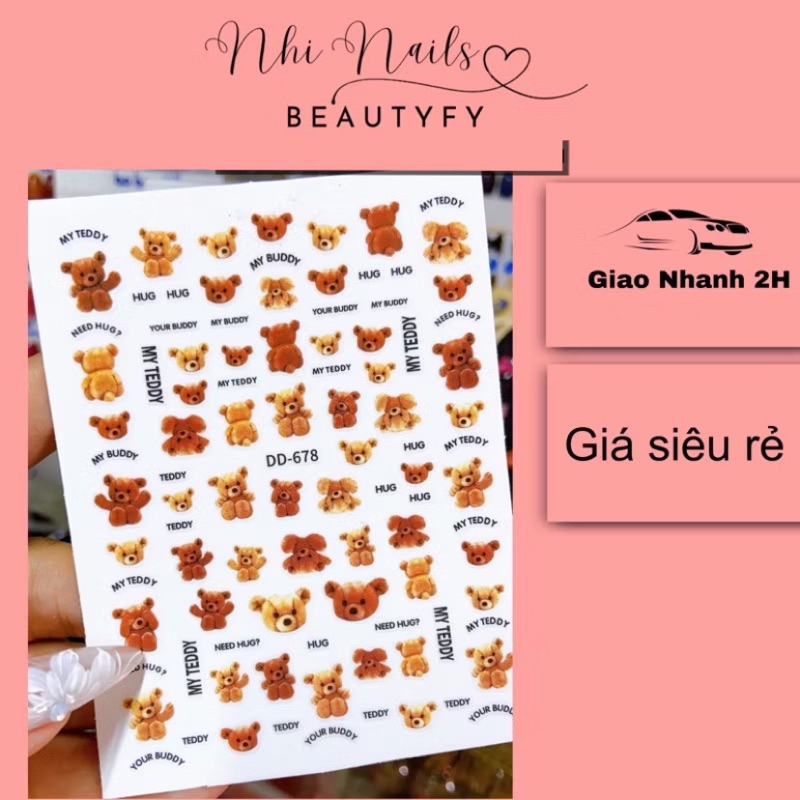 Stick dán móng tay hình gấu